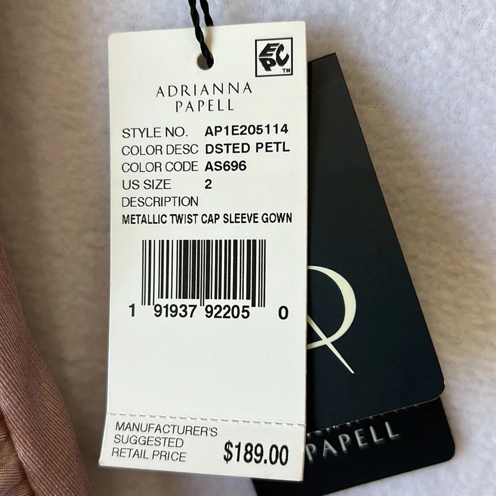 Adrianna Papell Metallic Twist Cap Sleeve Gown, Evening dress champagne pink - Picture 13 of 16